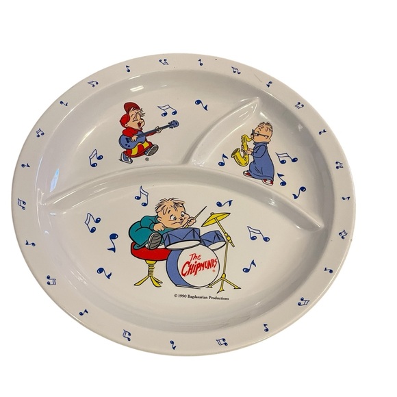 Vintage Melamine Divided‎ Plate 10” – Chipmunks Cartoon – Retro Kids Dishware - Picture 1 of 3